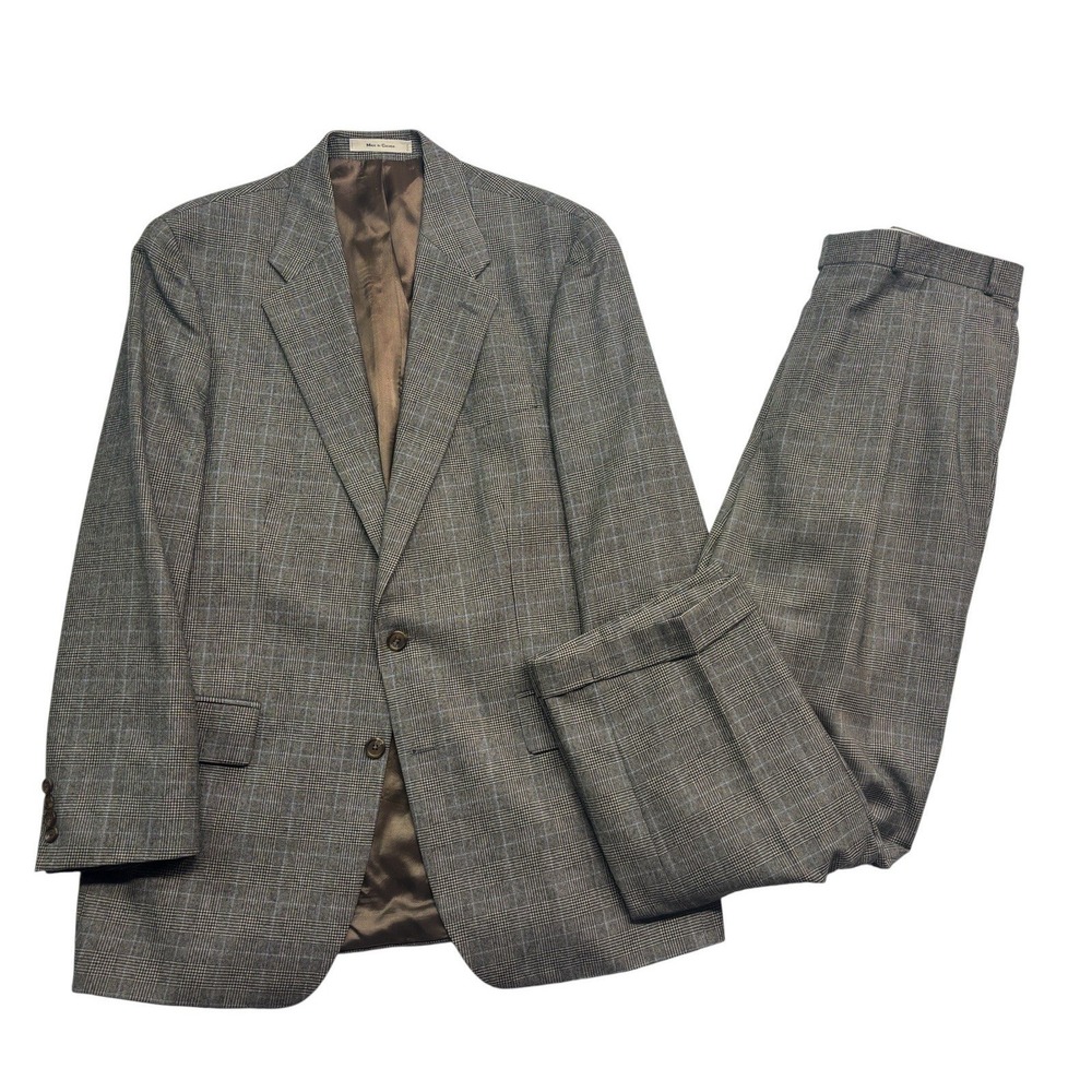 vtg 90s Chaps Ralph‎ Lauren 44L 44T 38x32 Glen Plaid 2pc Pant Suit Flannel Wool